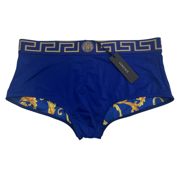 M2-30 VERSACE Men's Greca Brazilian Trunks Swimsuit Blue Size 7/36-38/L - Picture 1 of 8